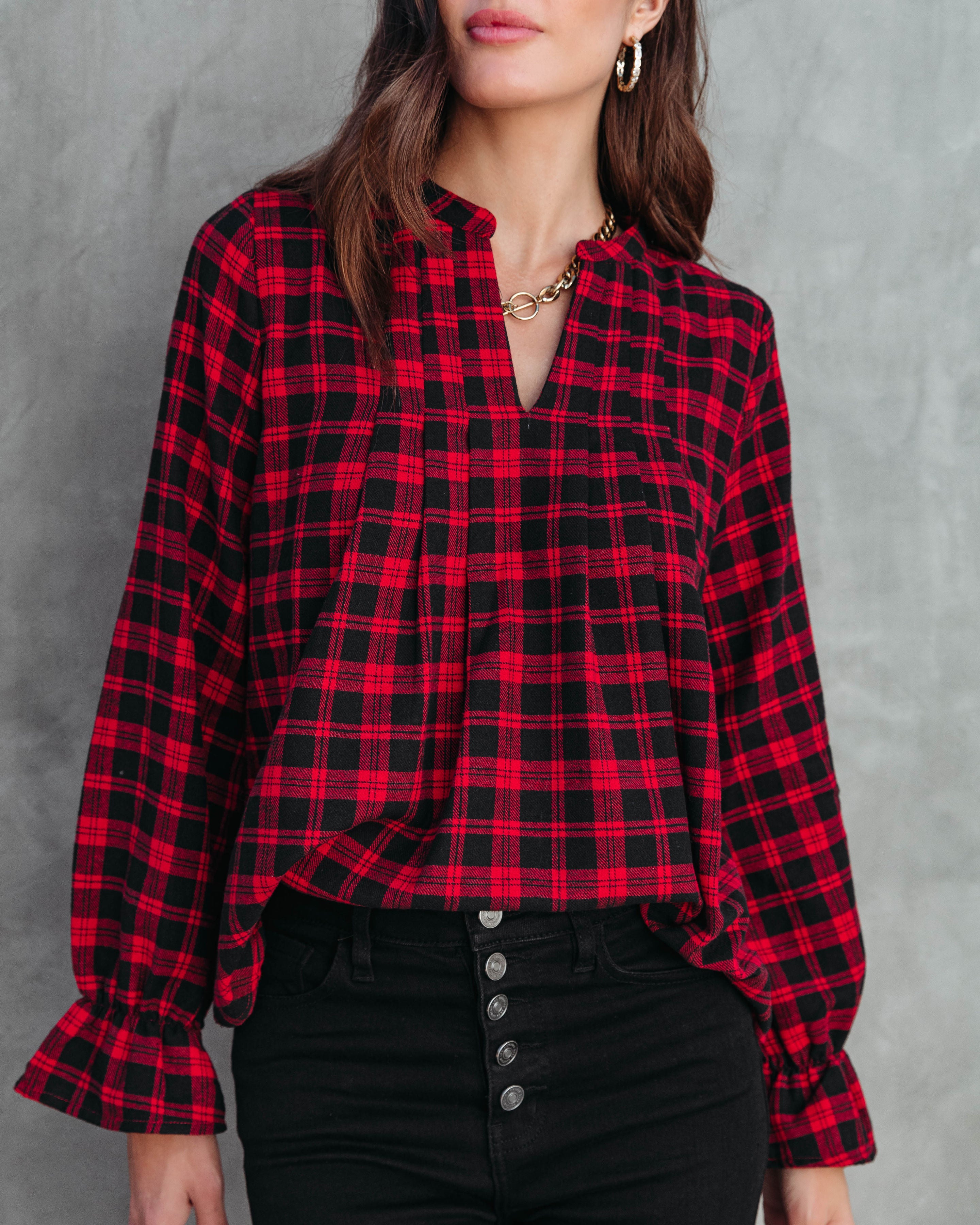 Noel Plaid Long Sleeve Top