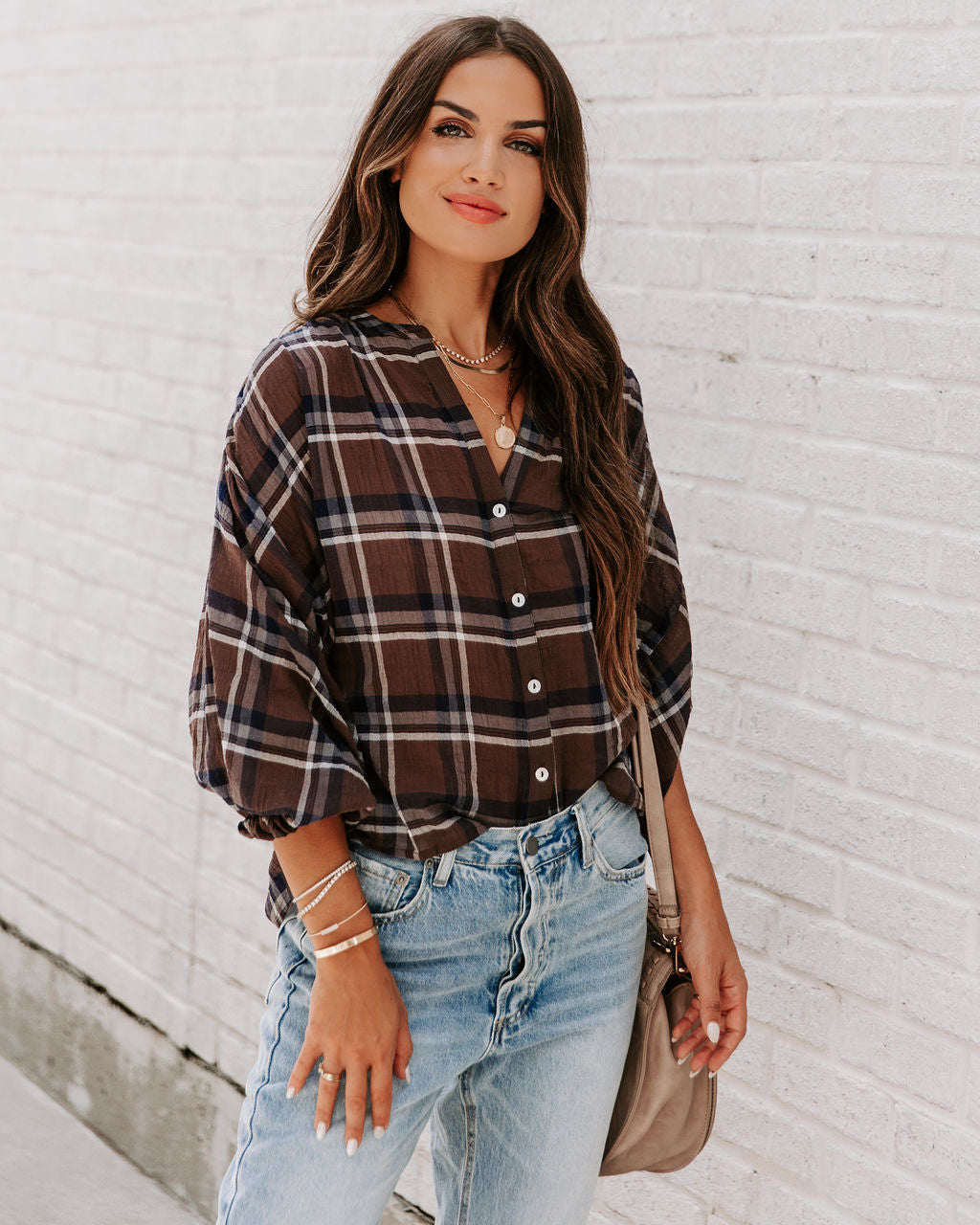 Williamsburg Cotton Plaid Button Down Top