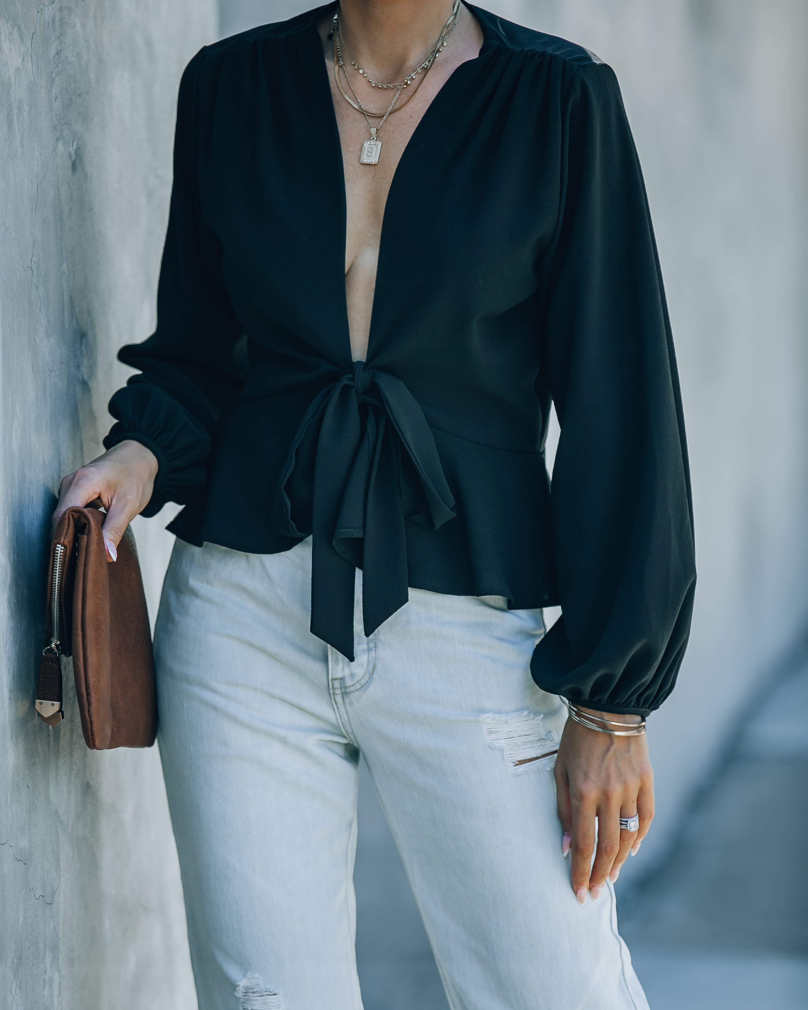 Erica Front Tie Top - Black - FINAL SALE