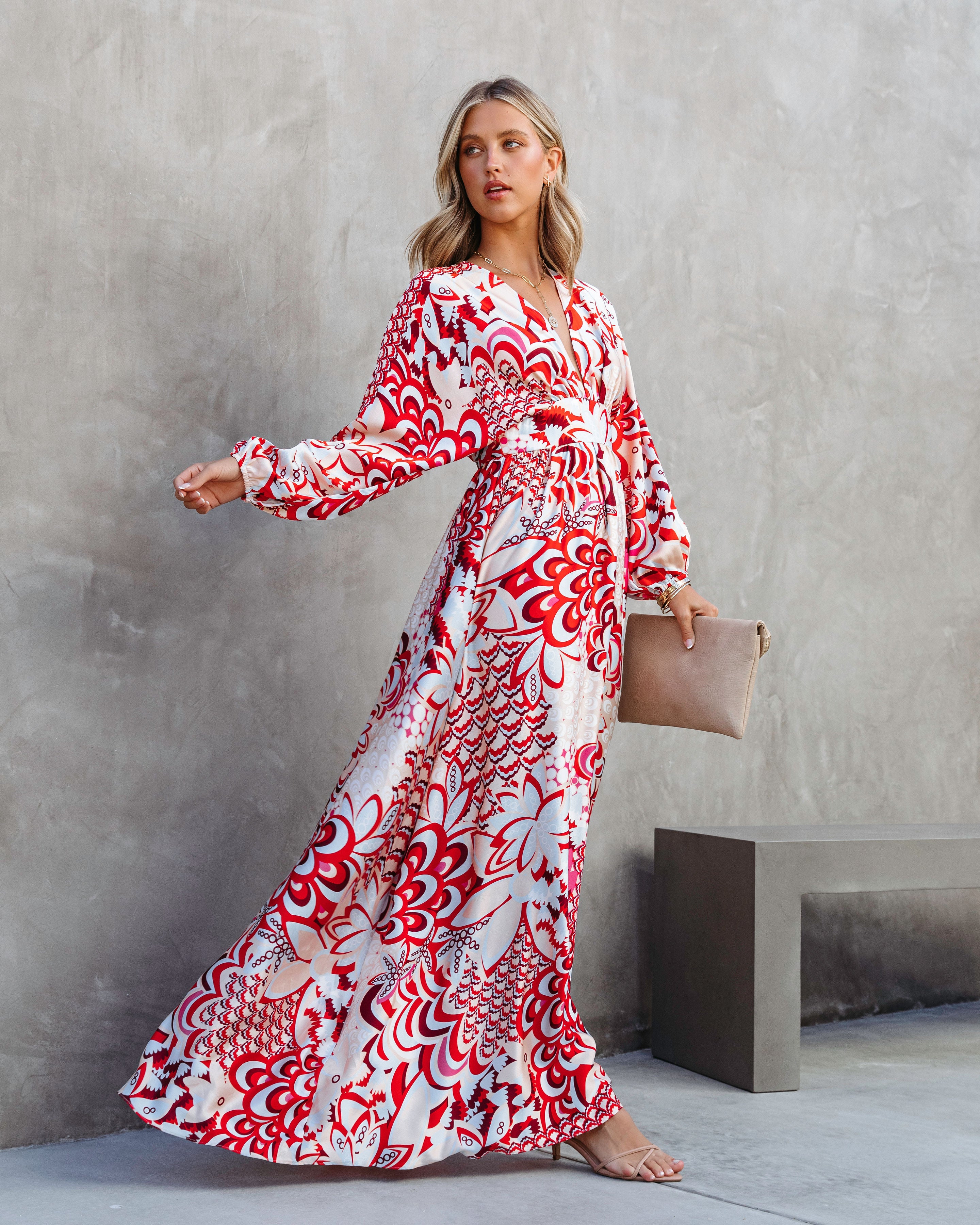 Fall At The Marina Satin Printed Side Slit Maxi Dress
