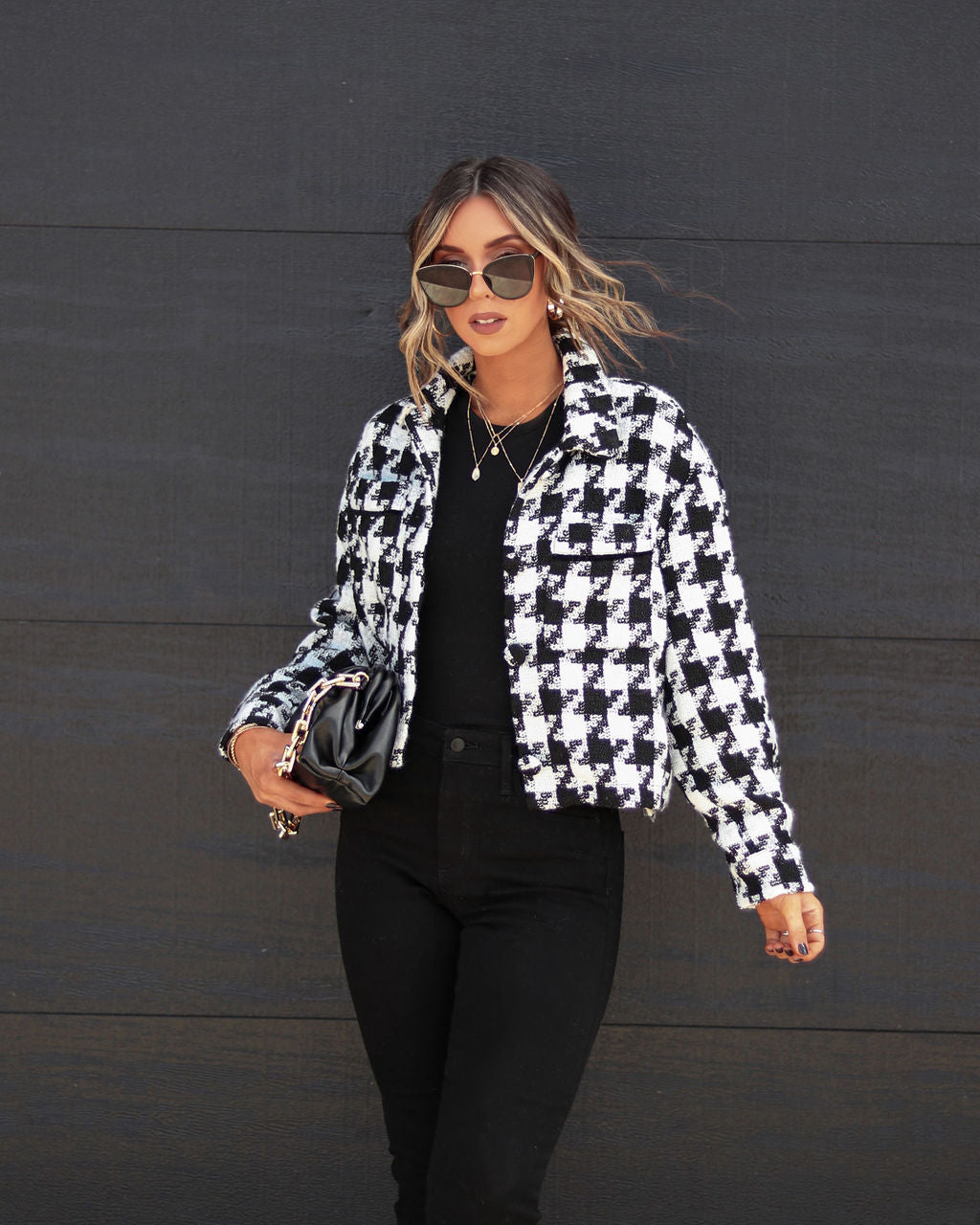Beverly Pocketed Houndstooth Jacket
