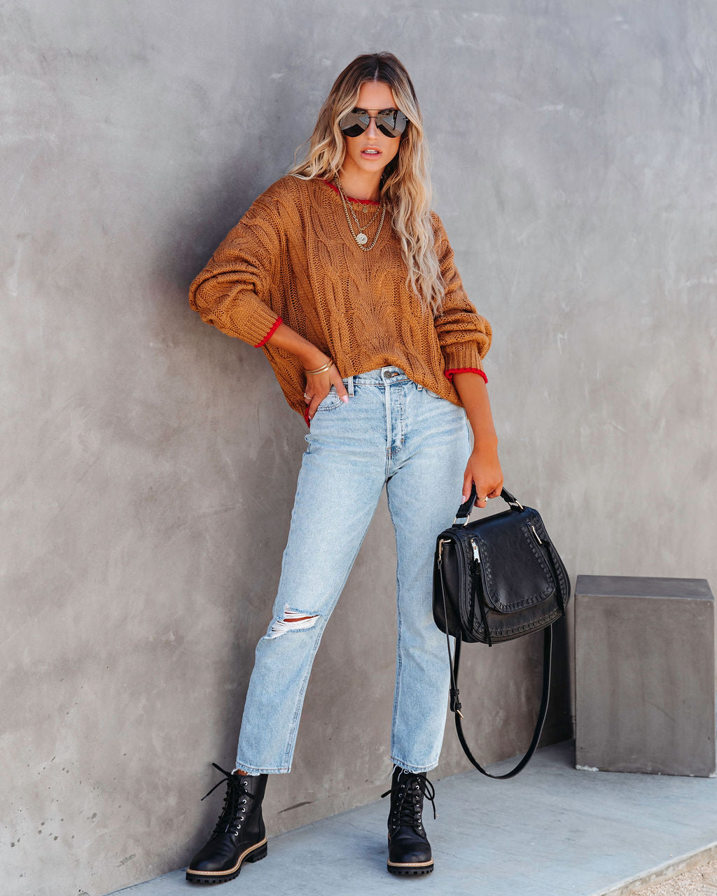 Chicago Strolls Cable Knit Sweater - Camel