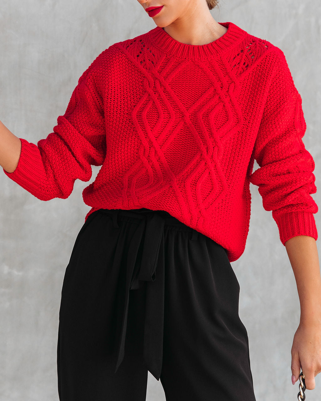 Always Delightful Cable Knit Pullover Sweater - Red