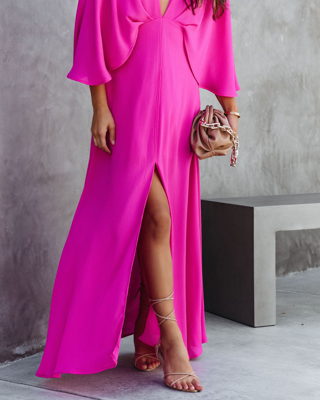 Beauty Meets Elegance Cape Sleeve Maxi Dress - Hot Pink