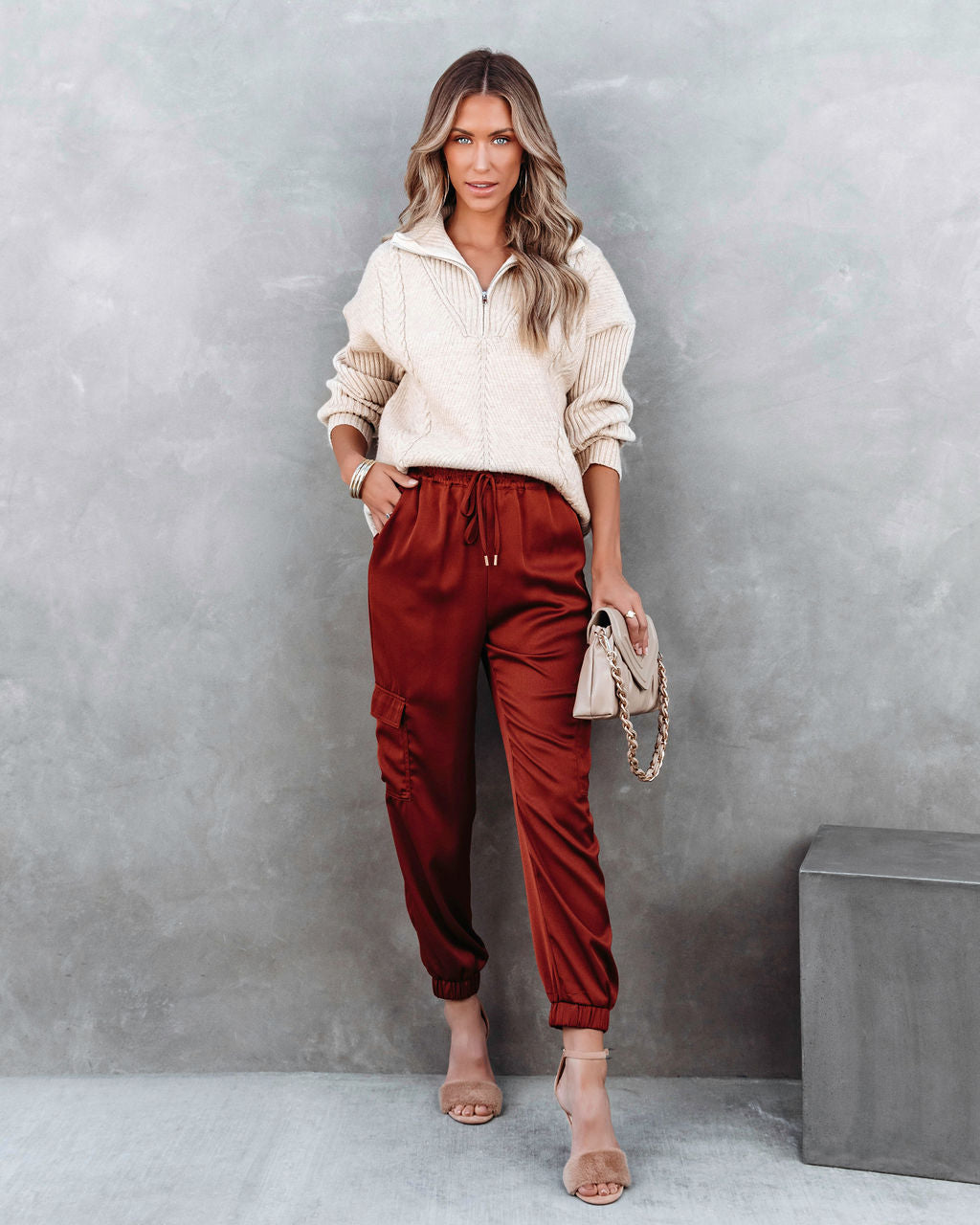 Fall Thrills Cable Knit Half Zip Pullover Sweater - Oatmeal