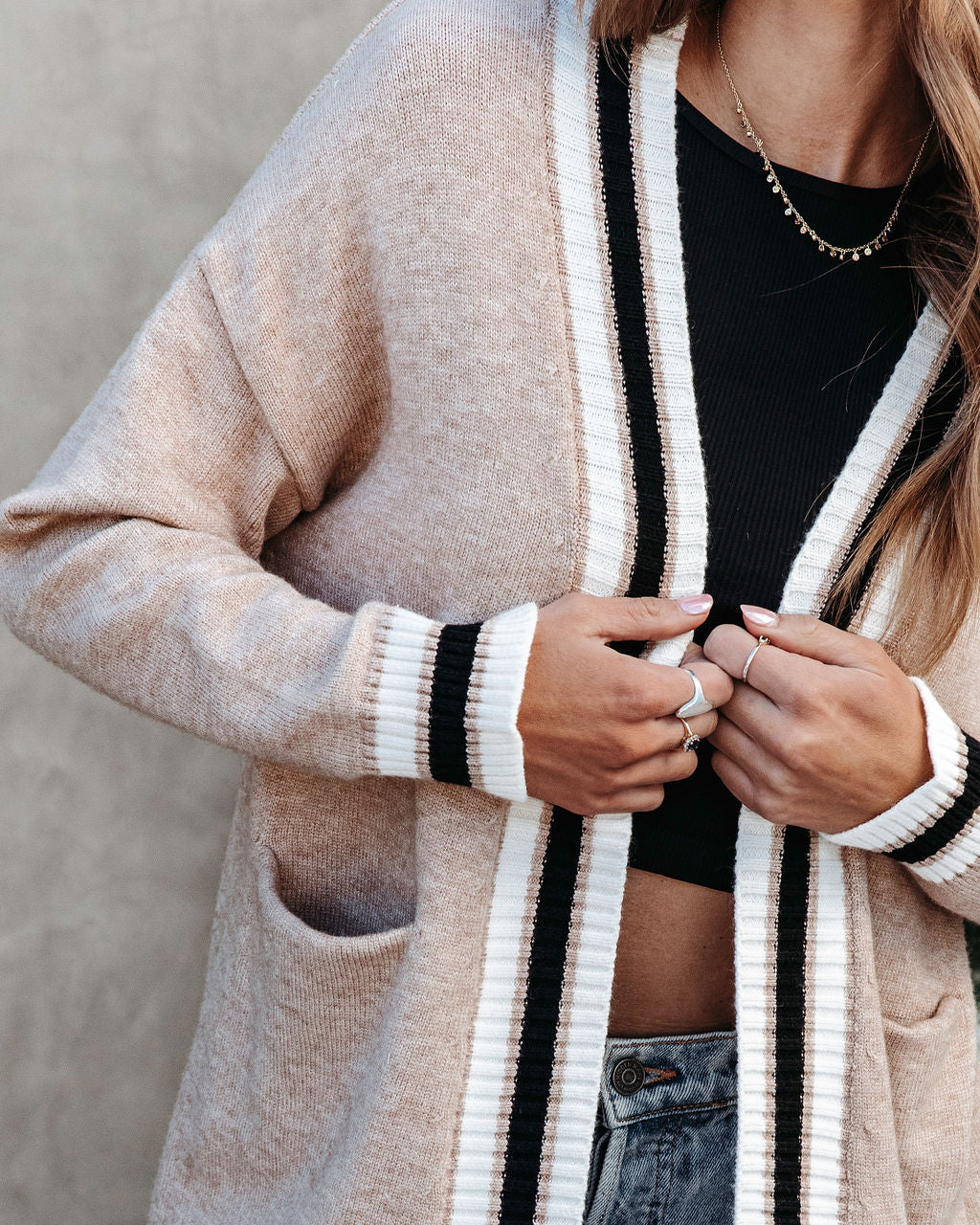 Bennett Pocketed Knit Varsity Cardigan - Taupe
