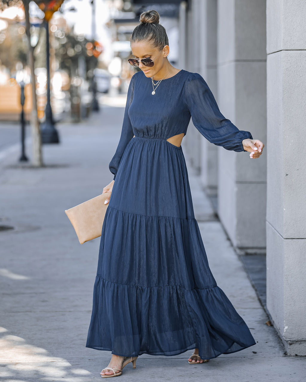 Halston Cutout Maxi Dress - Navy