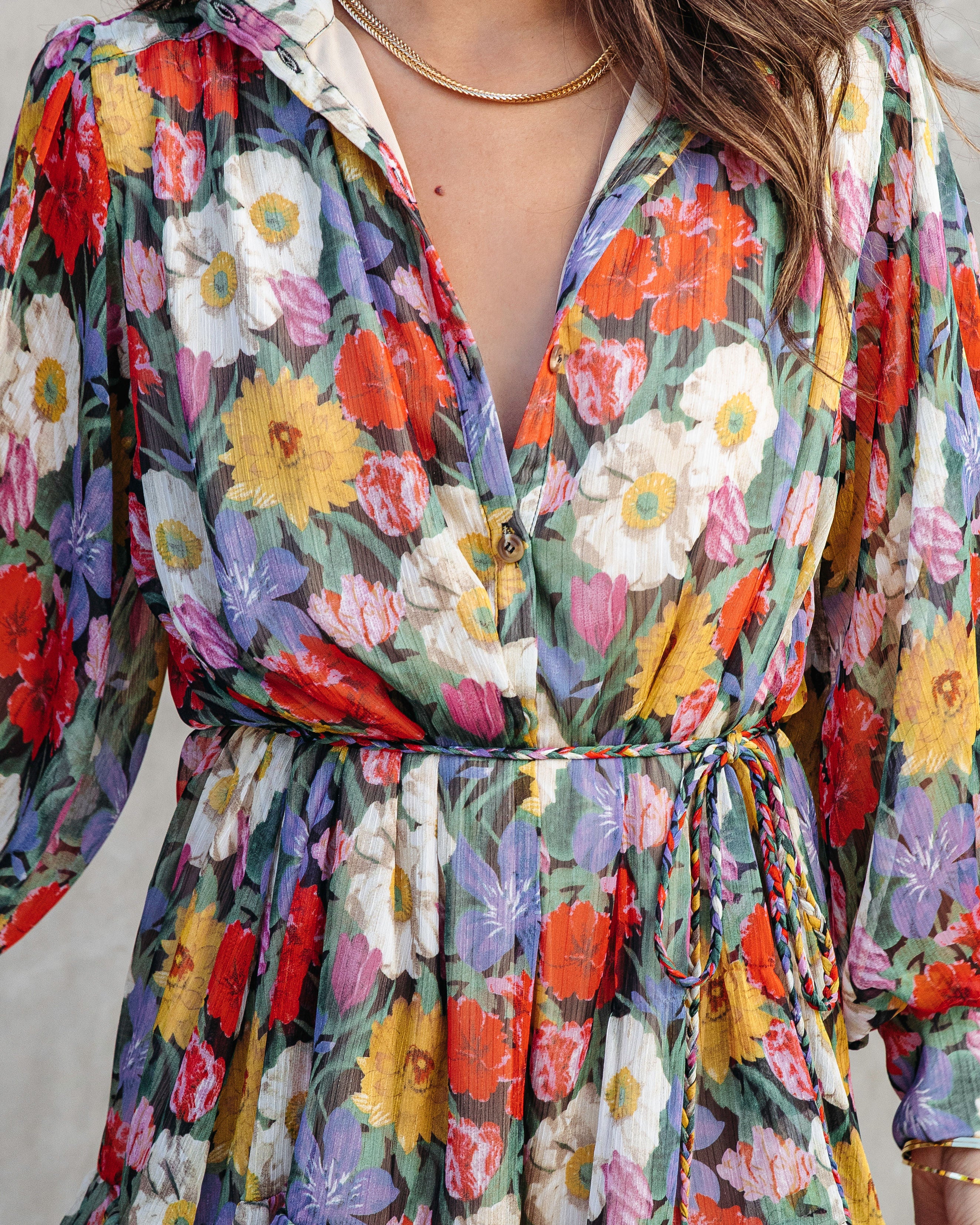 Every Girls Dream Floral Balloon Sleeve Button Down Mini Dress