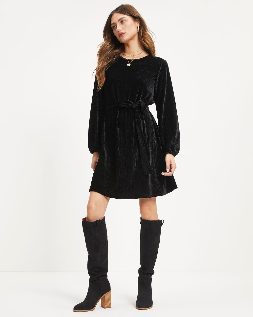 Harlyn Velvet Tie Dress - Black