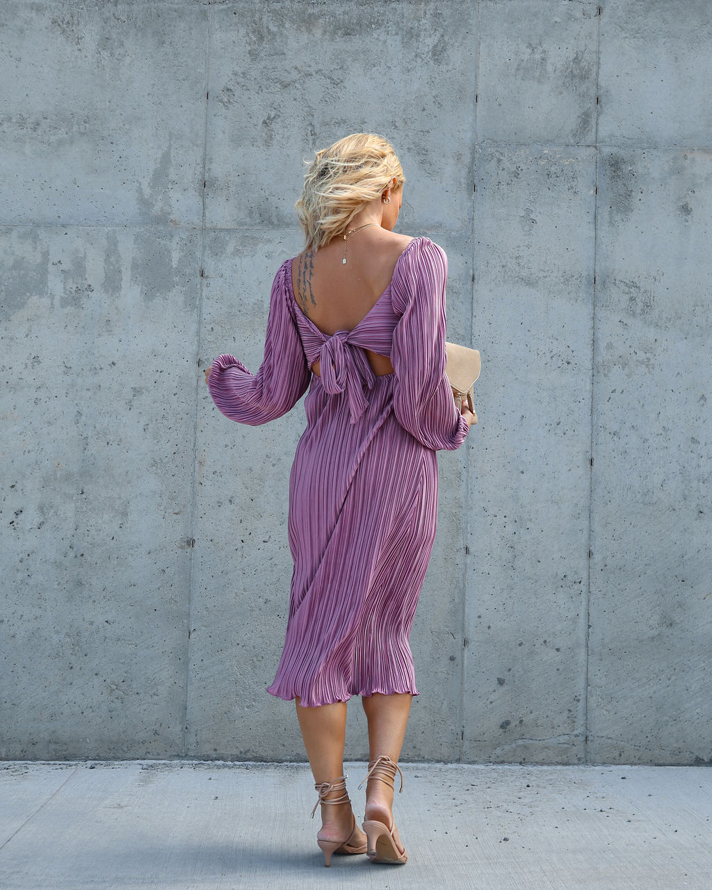 Very Impressed Plisse Cutout Midi Dress - Mauve