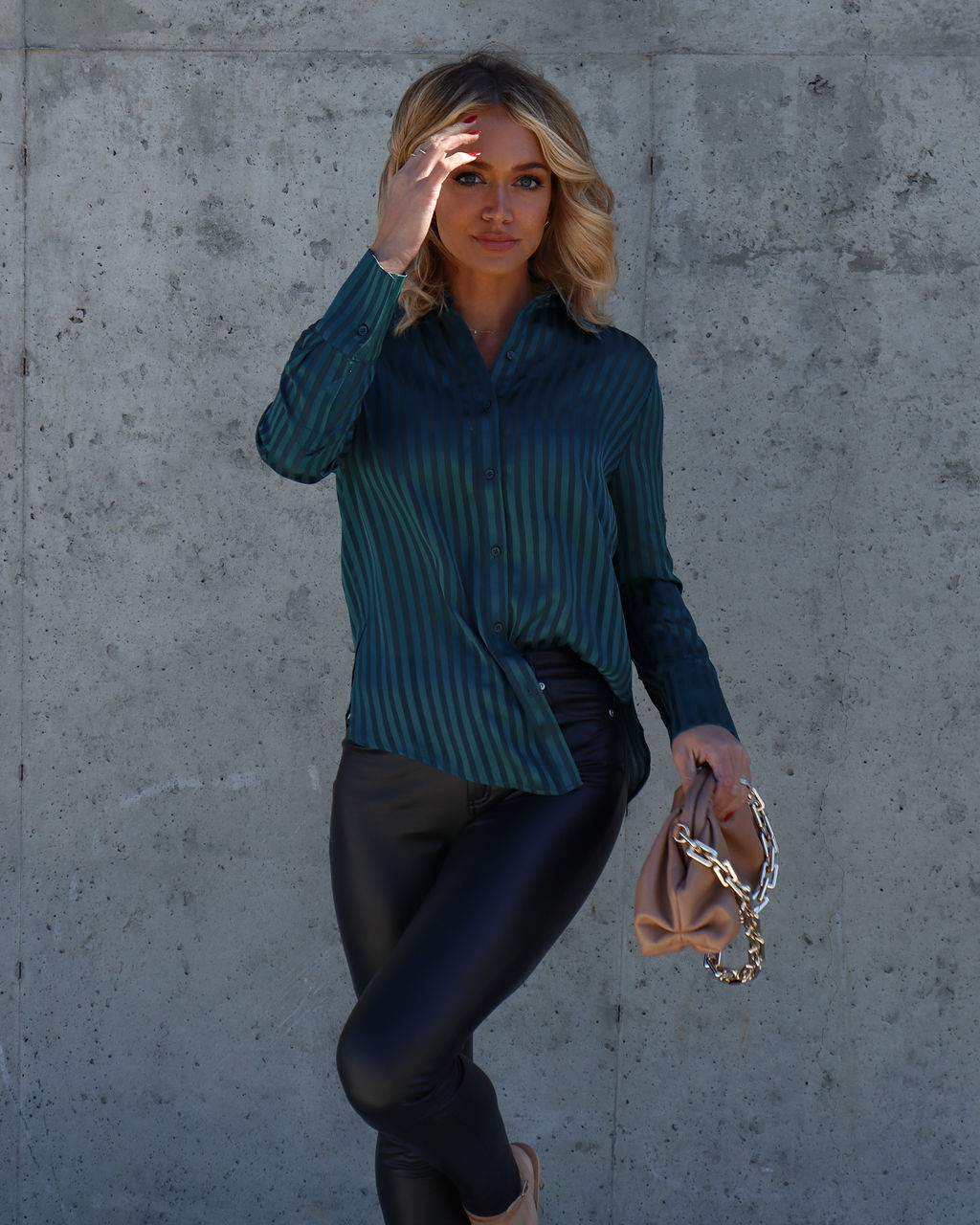 True Happiness Stripe Button Down Top - Pine