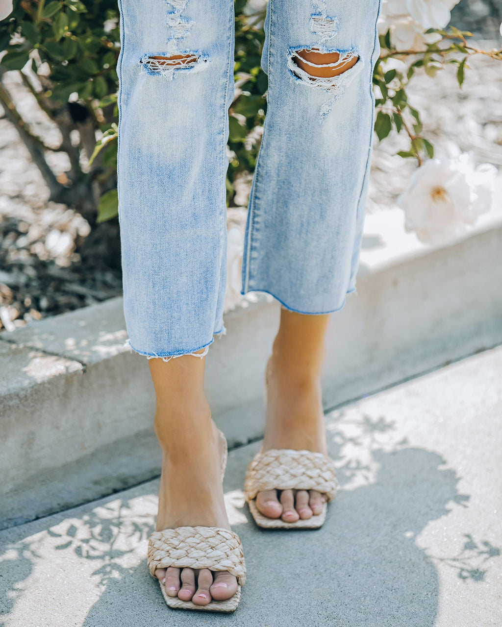 Nova Square Toe Heeled Raffia Mule - Natural - FINAL SALE