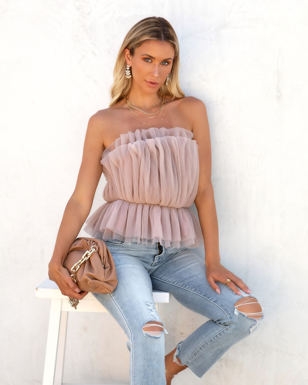 Glam Me Up Strapless Plisse Tulle Top - FINAL SALE