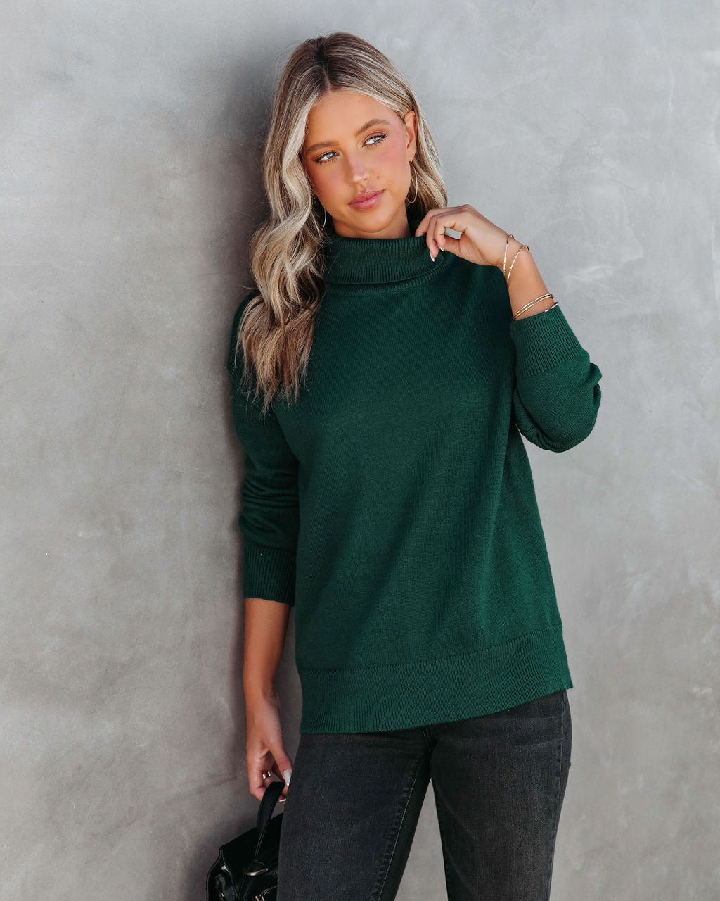 Weekday Brunch Vibes Knit Turtleneck Pullover Sweater - Green