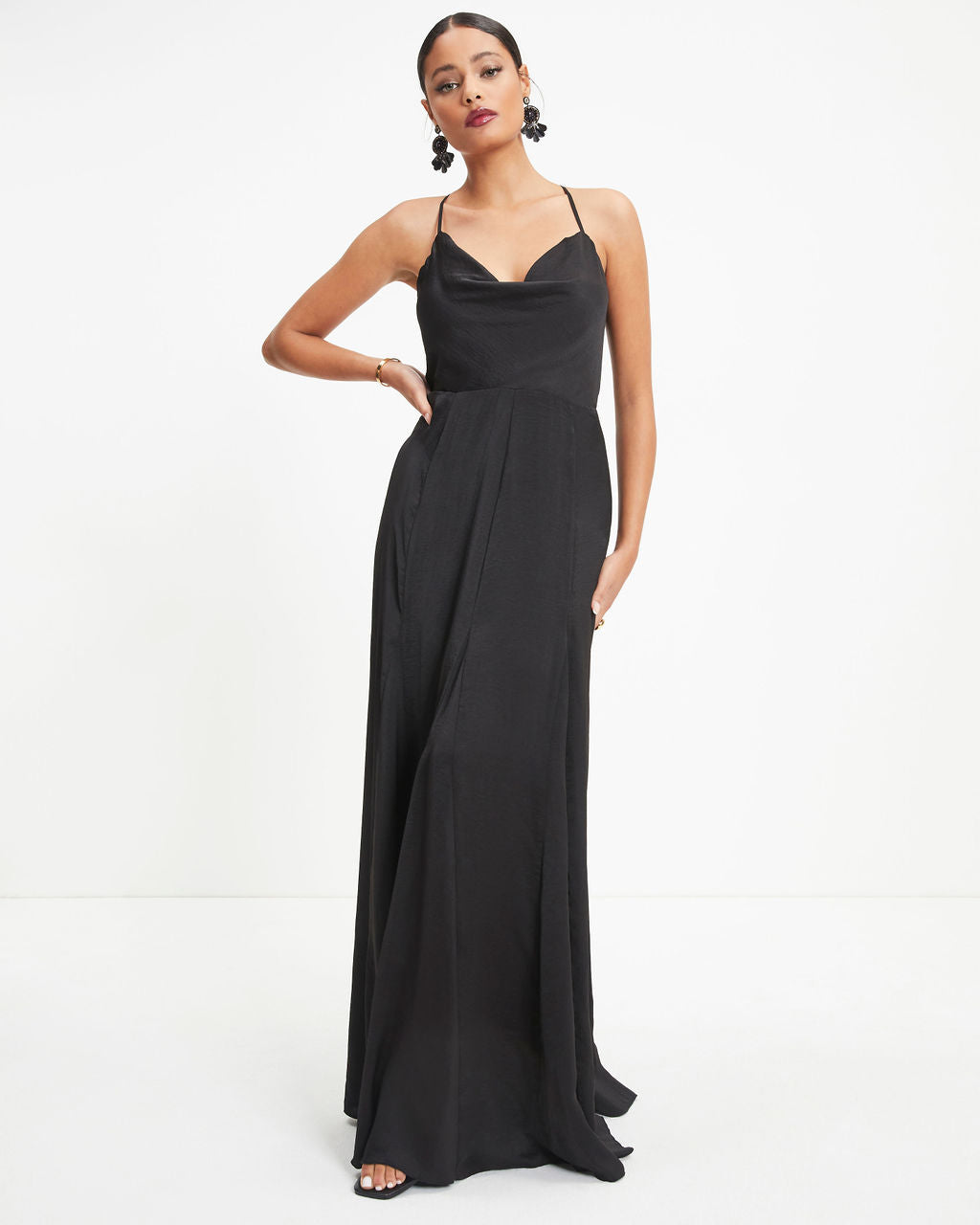 Hey Bella Satin Cowl Neck Maxi Dress - Black - FINAL SALE