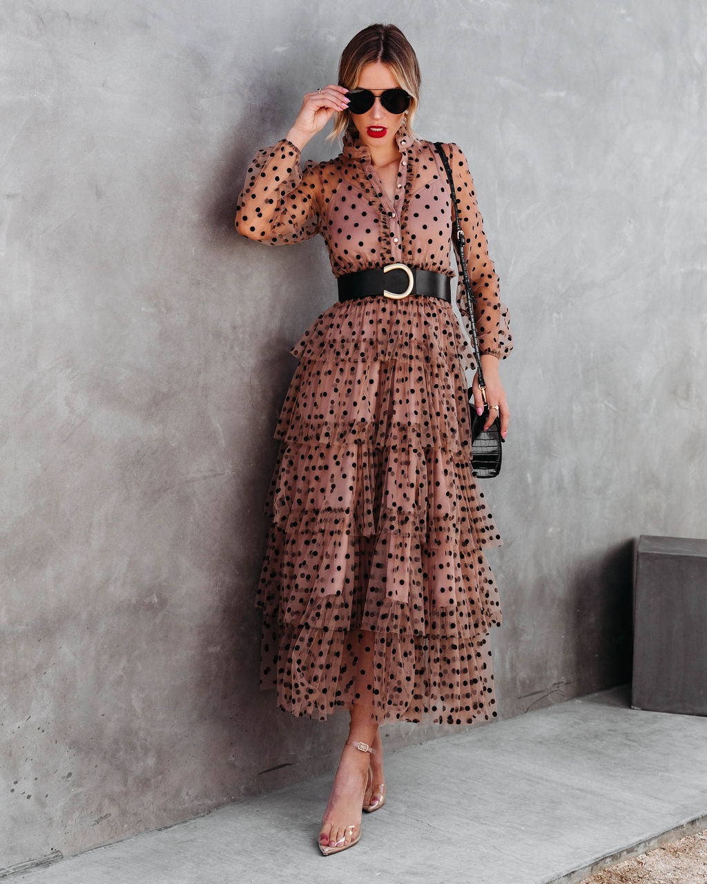 PREORDER - Ella Polka Dot Tiered Tulle Maxi Dress