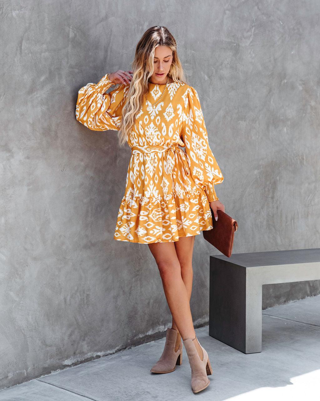 Channing Printed Woven Mini Dress - Yellow