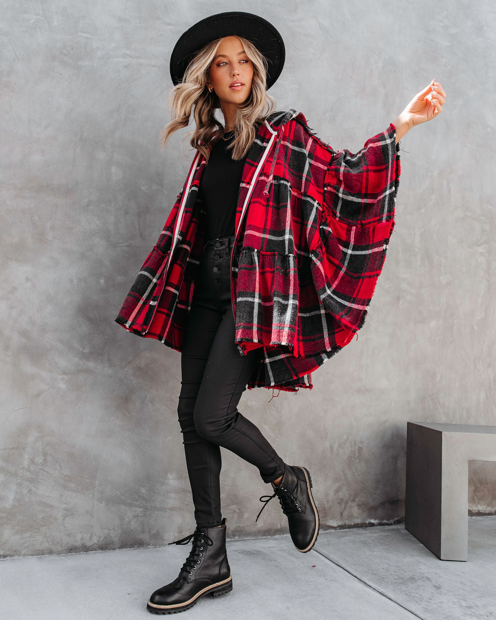 Pleasant Surprise Plaid Hooded Jacket - Red