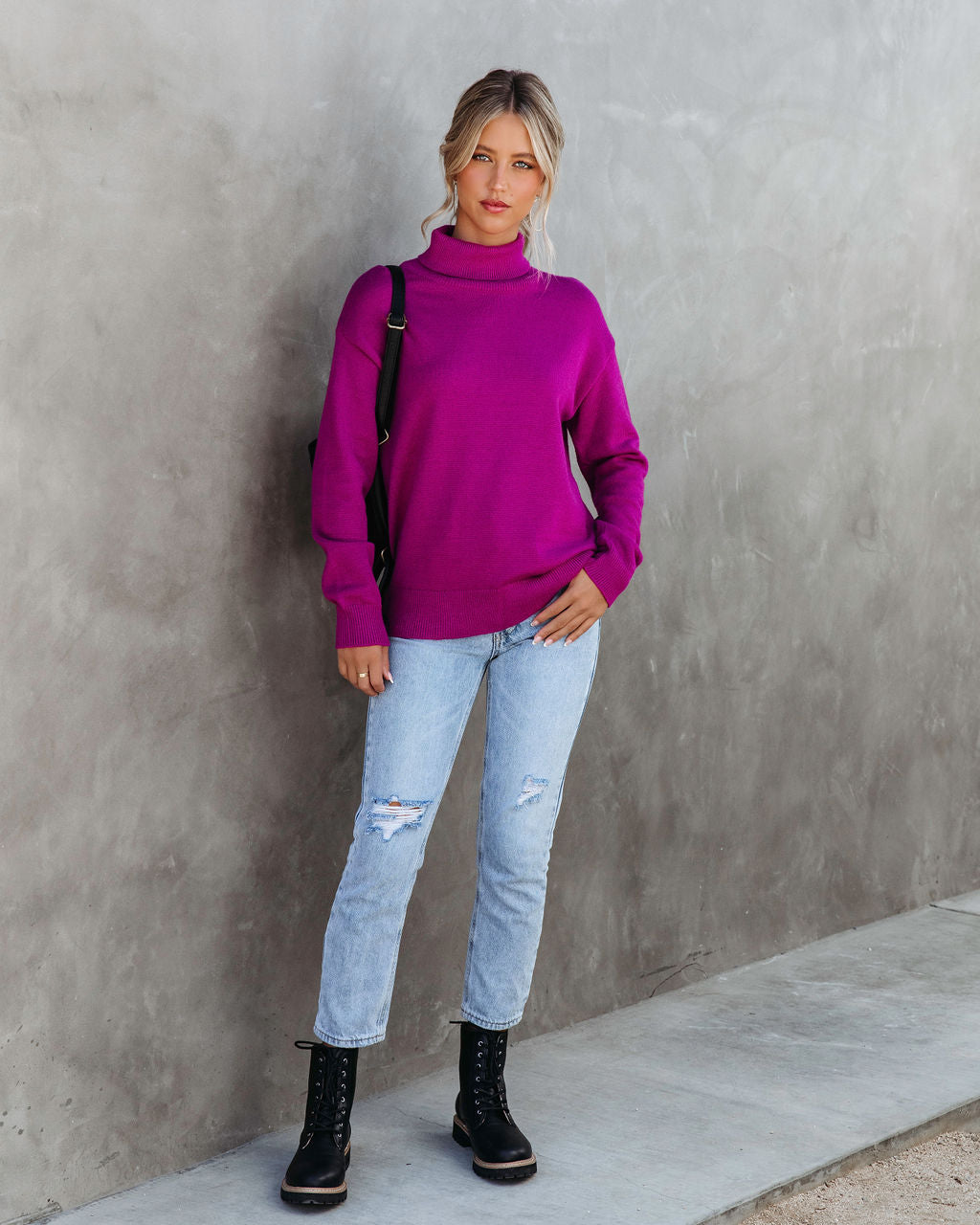 Weekday Brunch Vibes Knit Turtleneck Pullover Sweater - Orchid