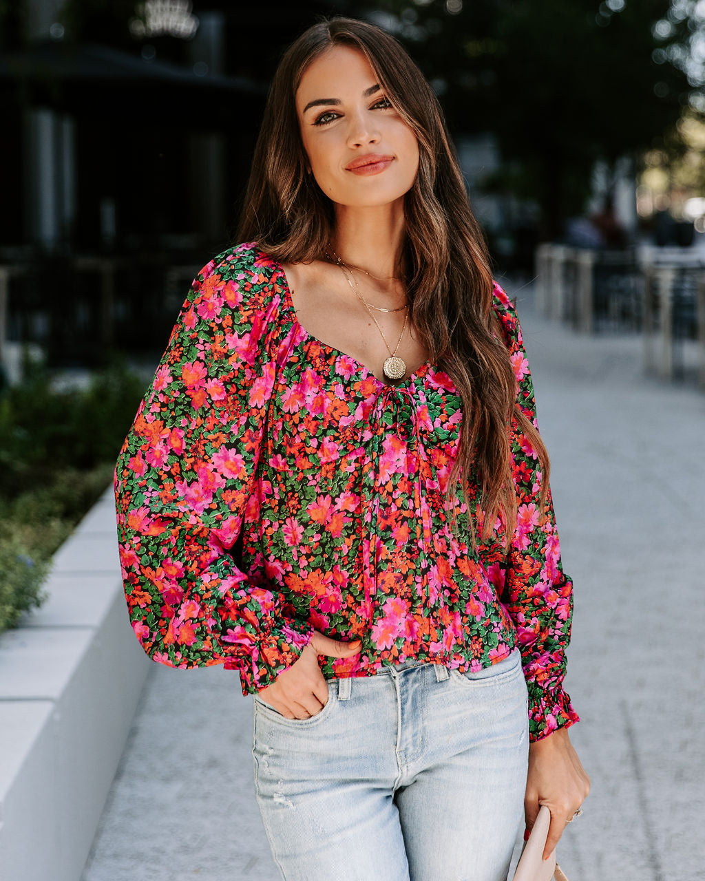 Uncertain Love Floral Front Tie Top - Magenta