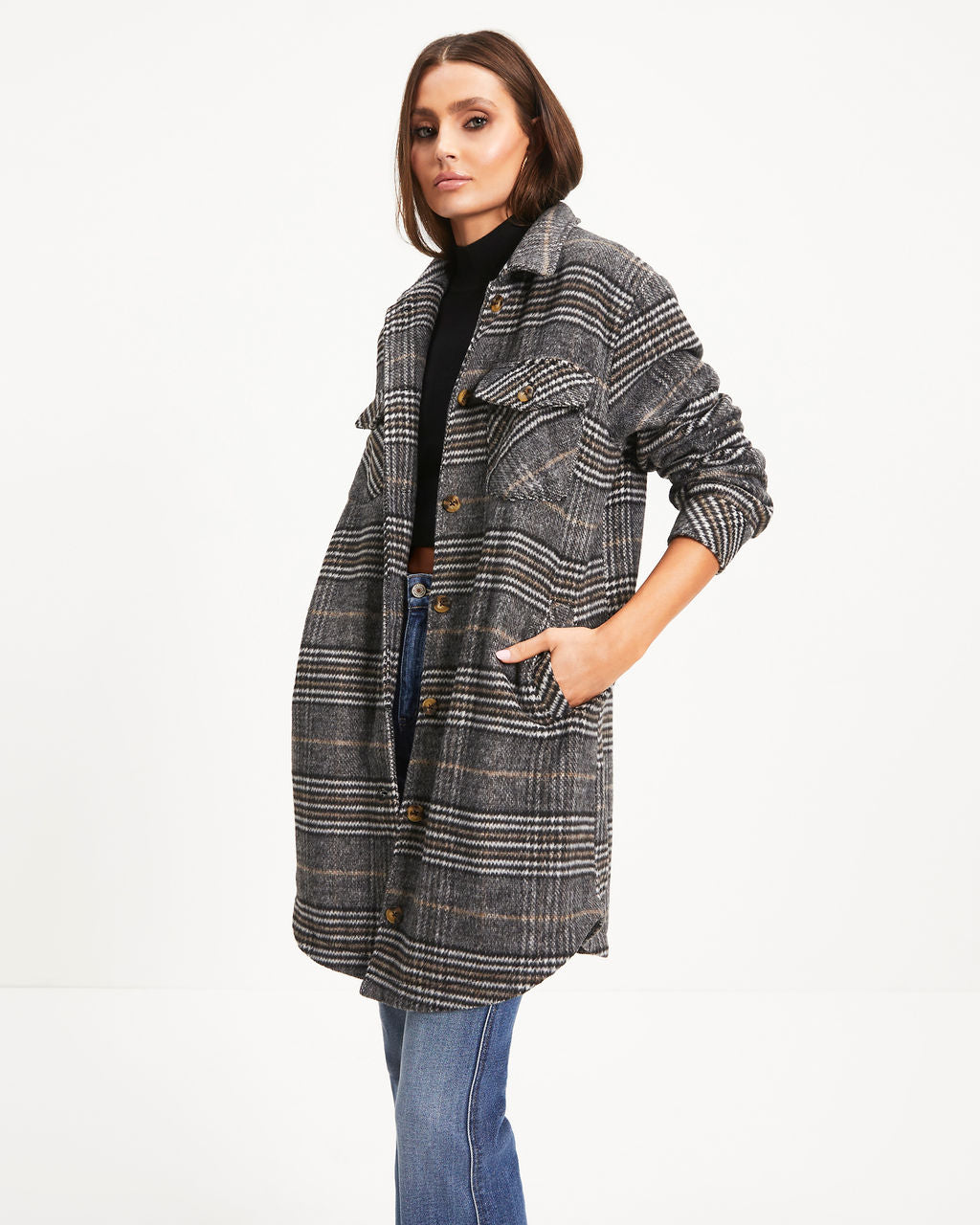 Kassey Plaid Pocketed Coat