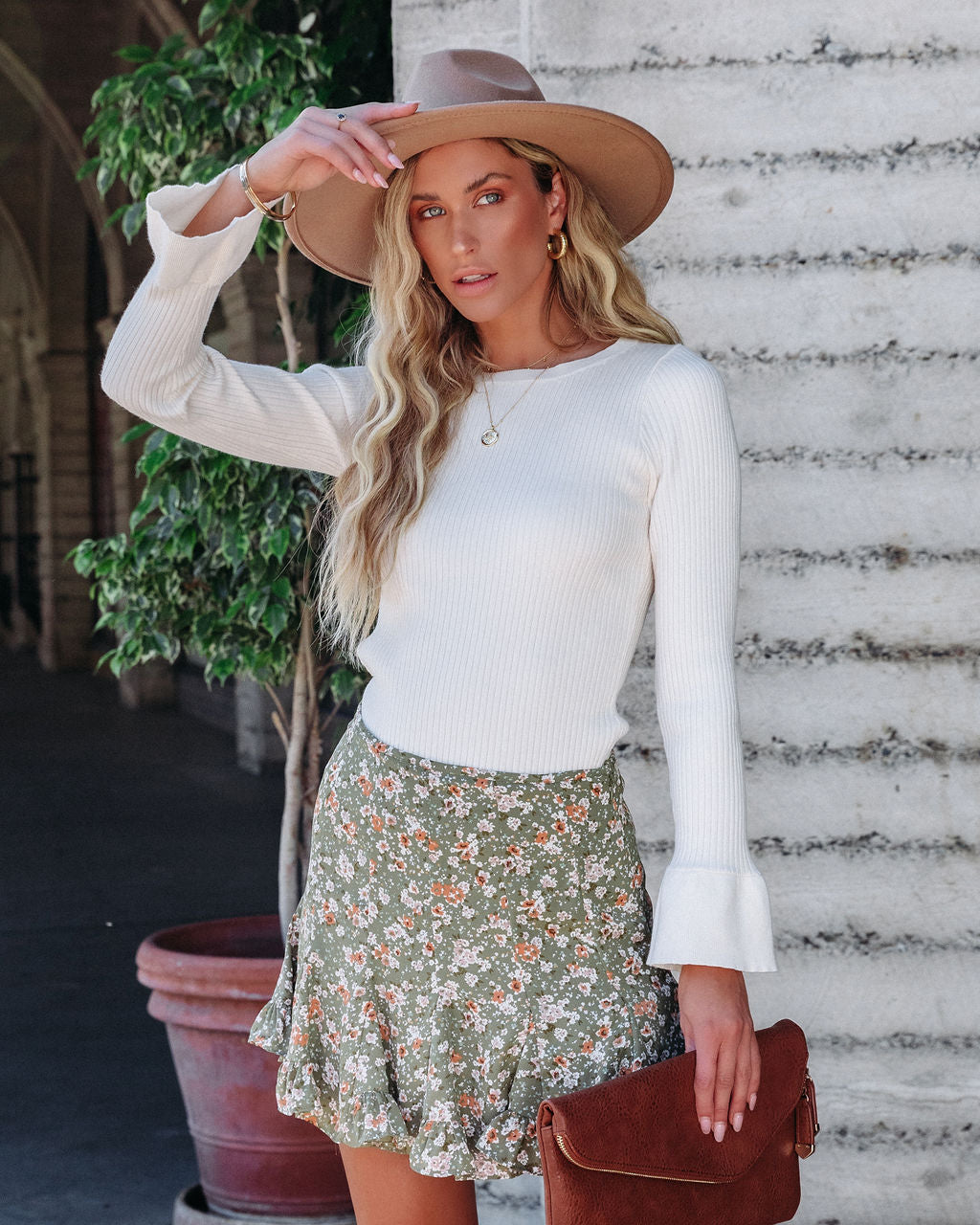 Esen Ribbed Bell Sleeve Knit Sweater - Ivory - FINAL SALE