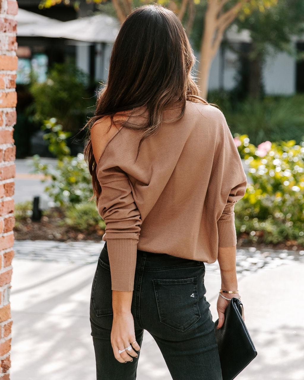 Take It Slow Knit Turtleneck Cold Shoulder Pullover Sweater - Taupe