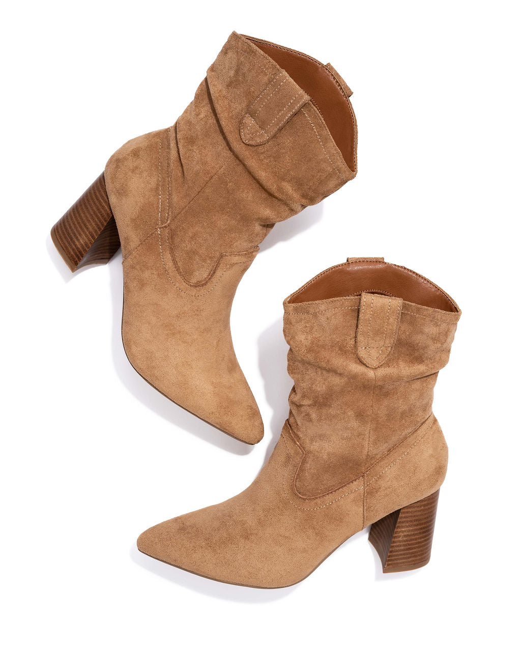 Dev Faux Suede Heeled Bootie - Tan