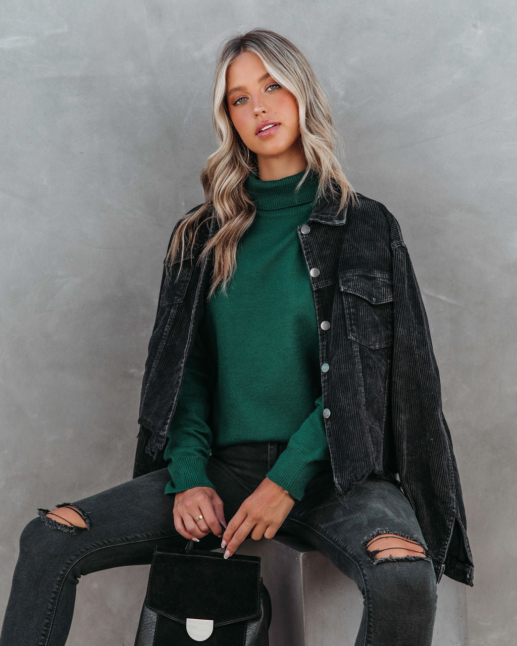 Weekday Brunch Vibes Knit Turtleneck Pullover Sweater - Green