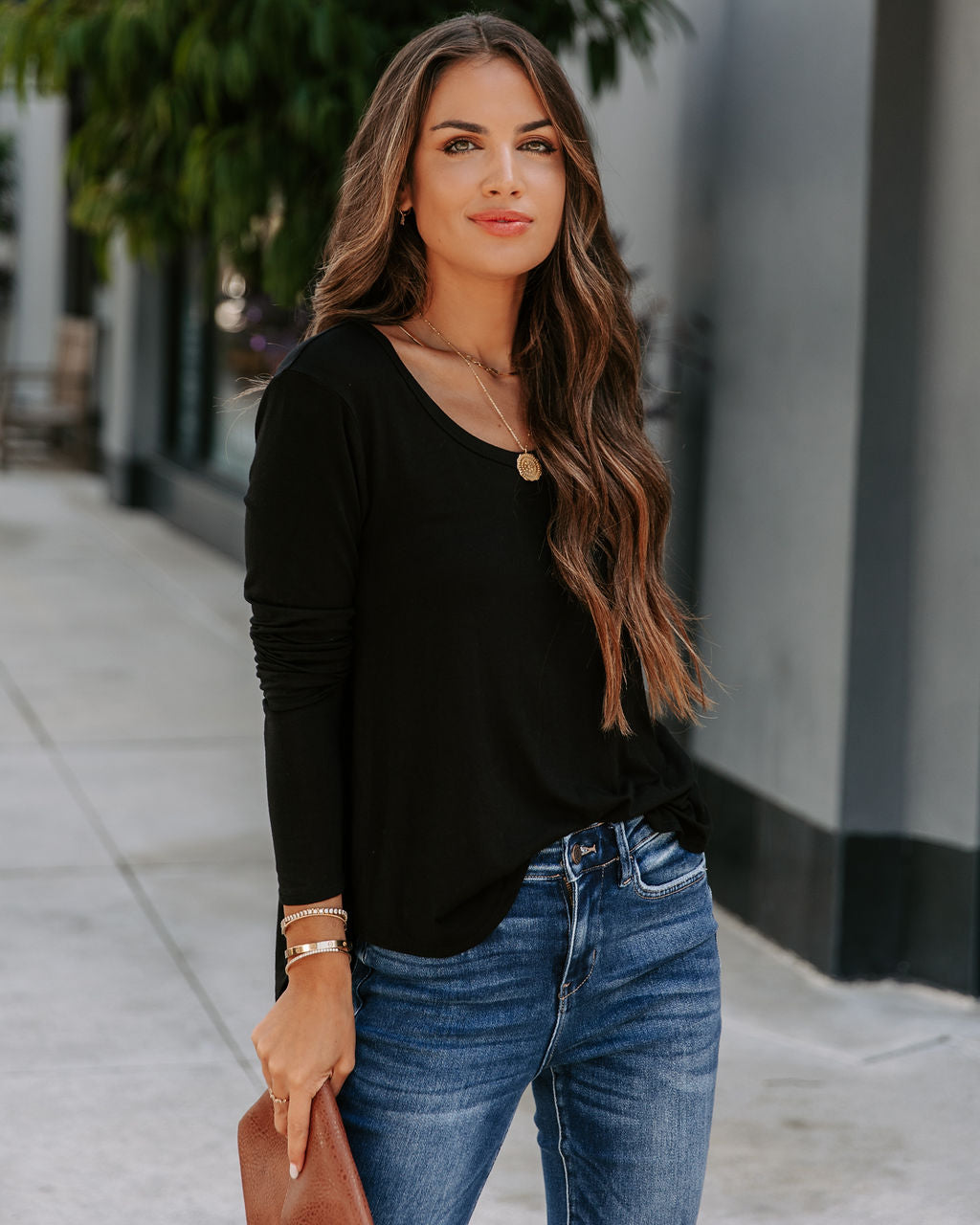 Kimberly Scoop Neck Long Sleeve Top - Black