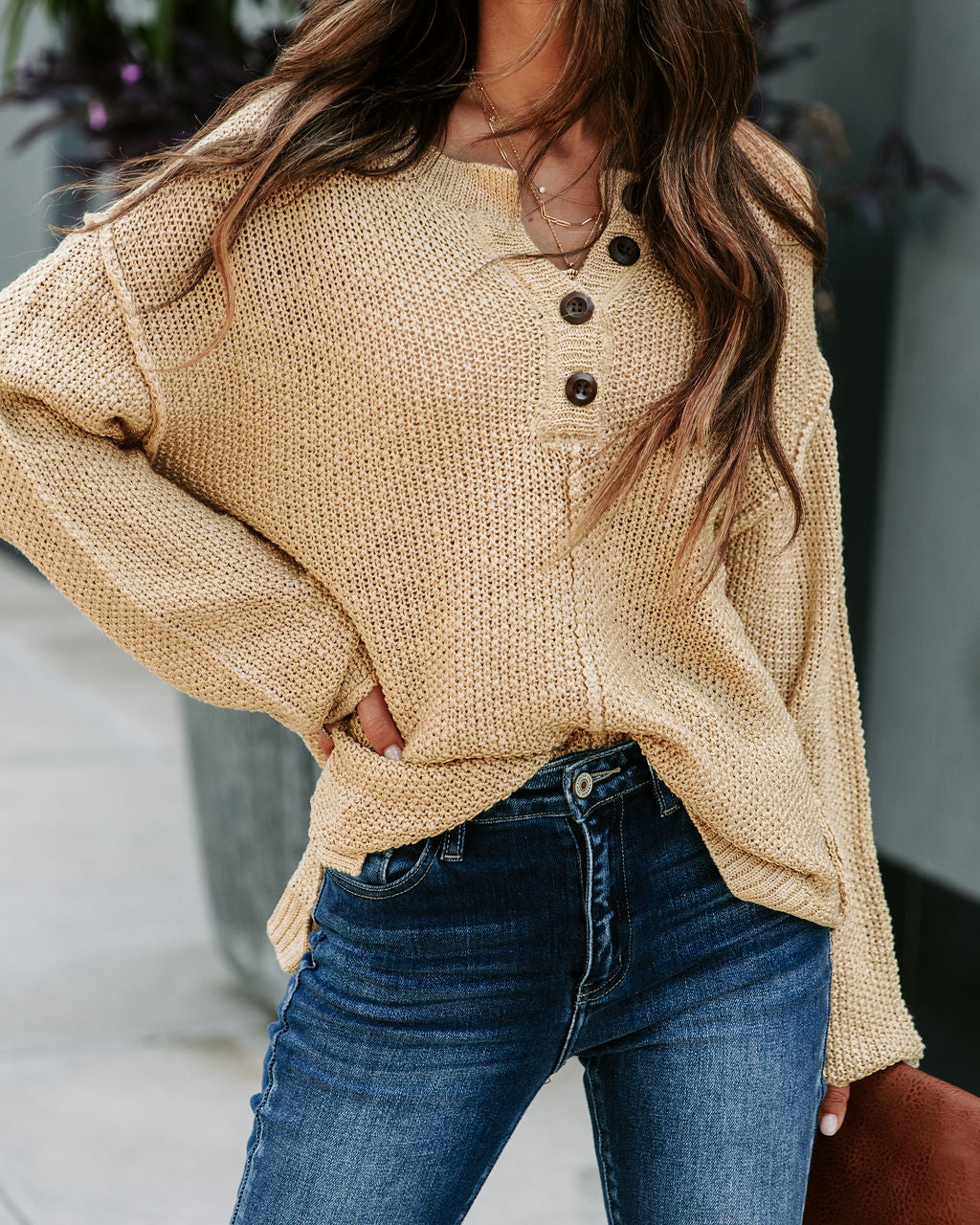 Stacey Knit Henley Sweater - Lemon