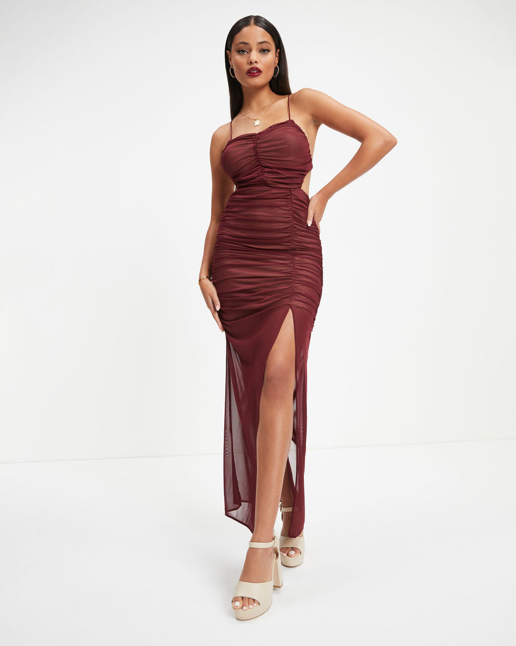 Noella Ruched Maxi Dress - Burgundy - FINAL SALE