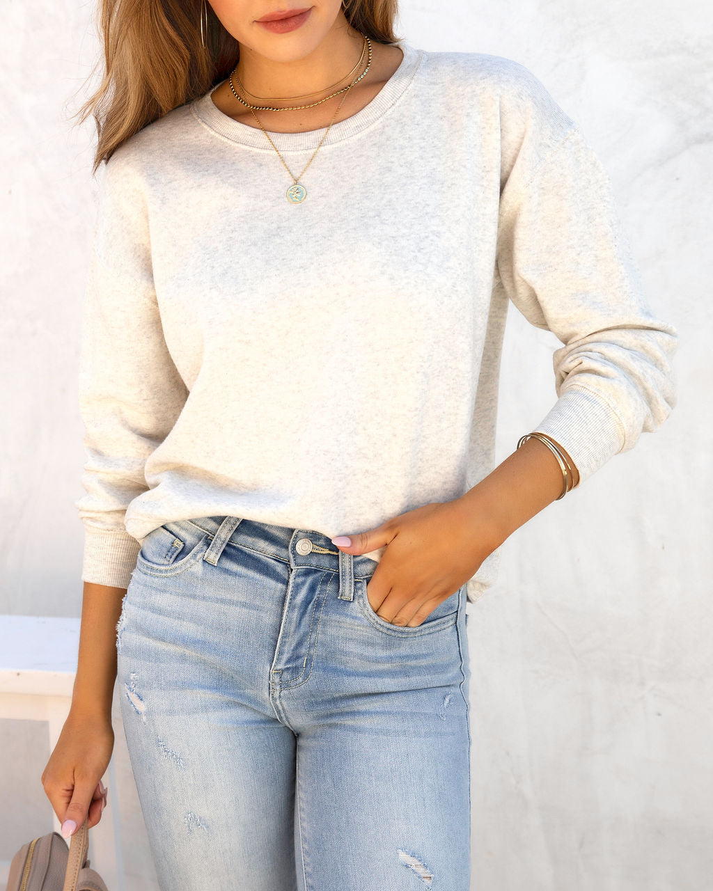 Tropez Waves Pullover Sweater - Heather Grey - FINAL SALE