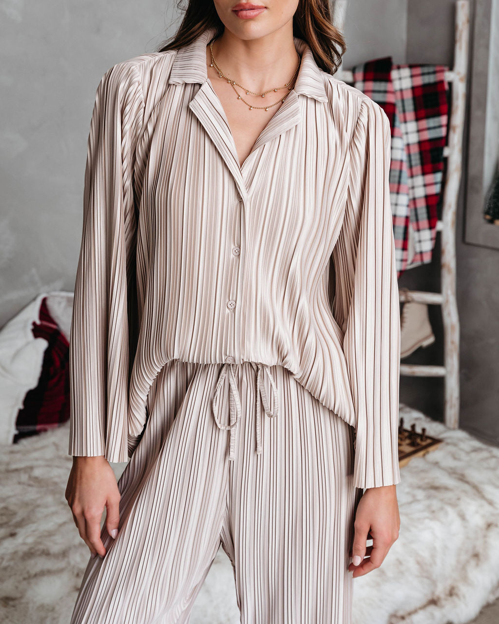 Hey Honey Plisse Button Down Top - Beige