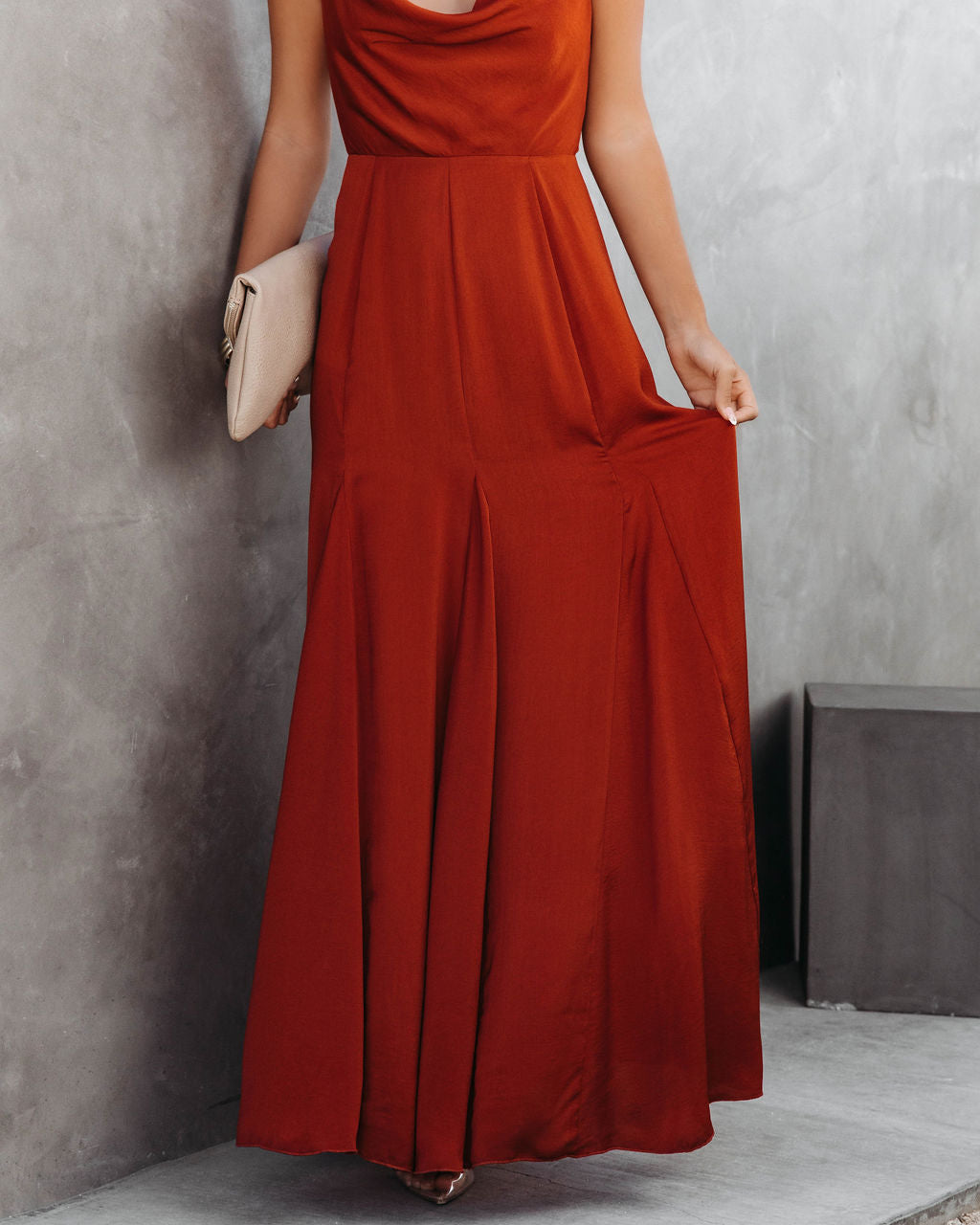 Hey Bella Satin Cowl Neck Maxi Dress - Bronze