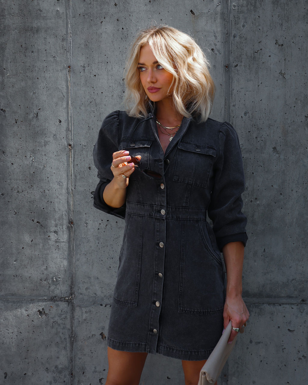 Excuse Me Pocketed Denim Mini Dress - Black
