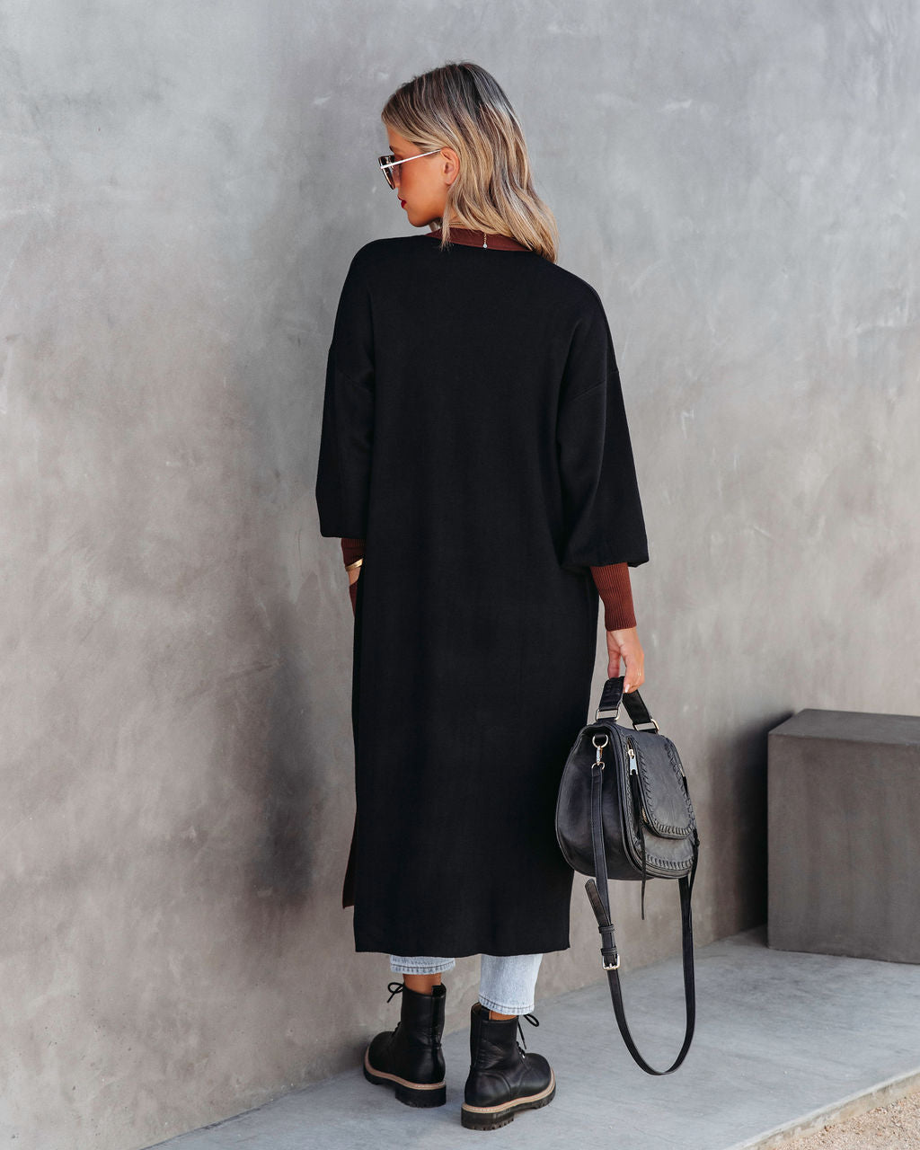 Weekend Errands Pocketed Duster Cardigan - Black