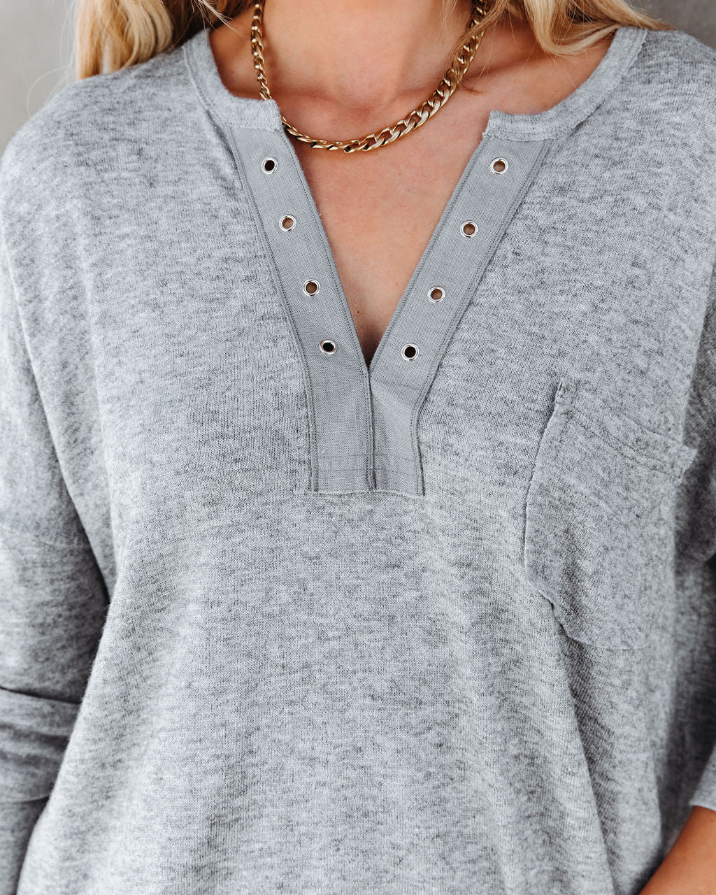 Ezra Grommet Long Sleeve Top - Heather Grey