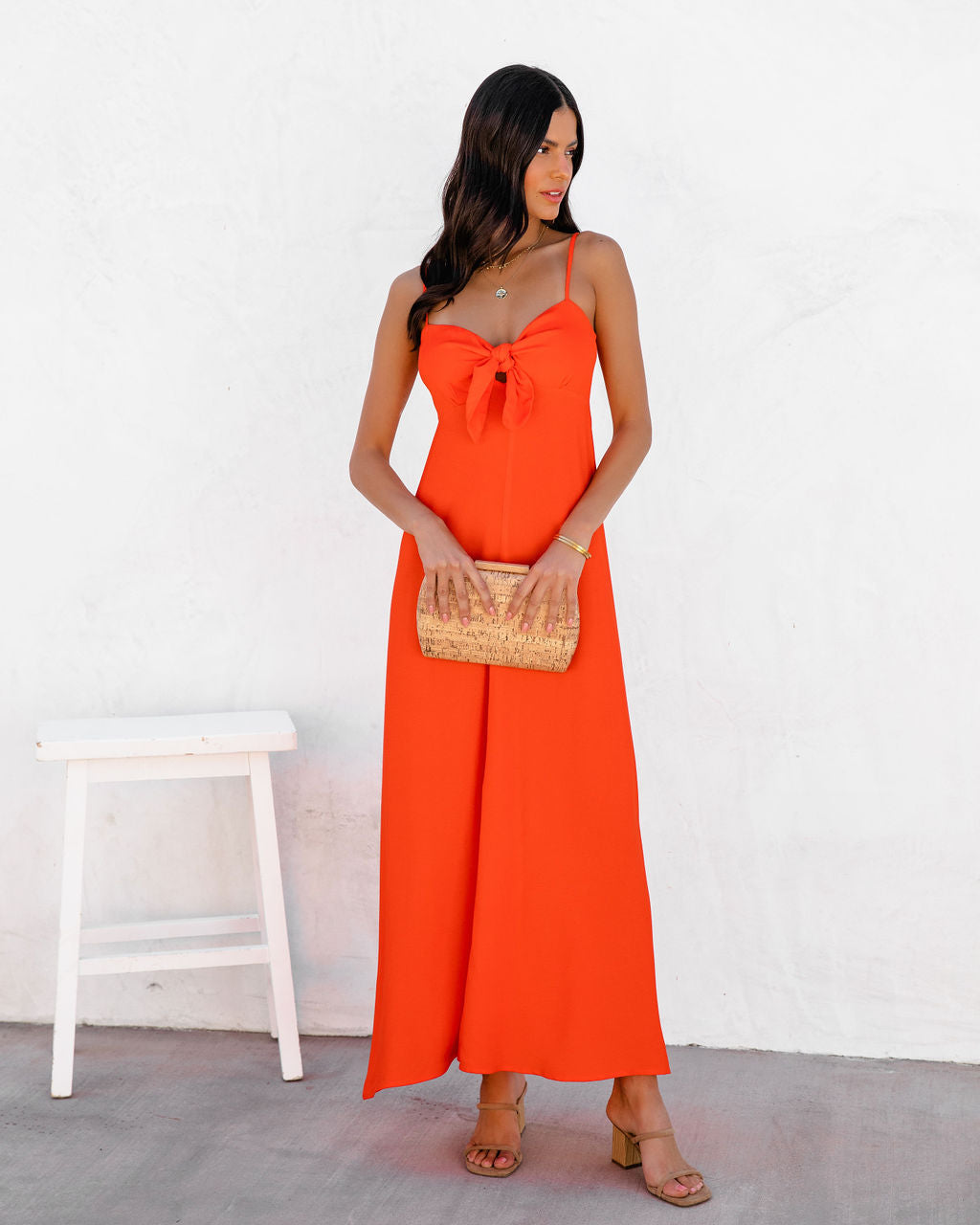 Eladoria Front Tie Maxi Dress - Red Orange - FINAL SALE