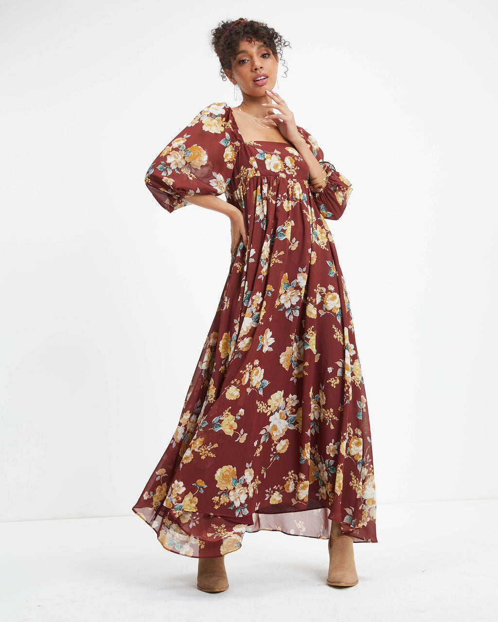 Miller Floral Chiffon Maxi Dress - Cinnamon - FINAL SALE
