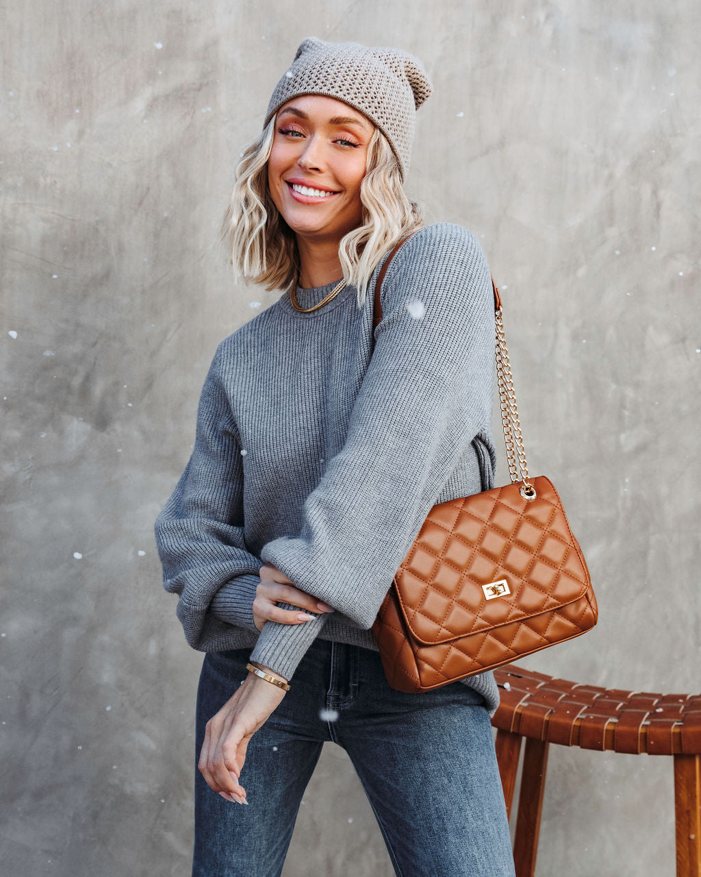 Baby It's You Knit Balloon Sleeve Pullover Sweater - Heather Grey