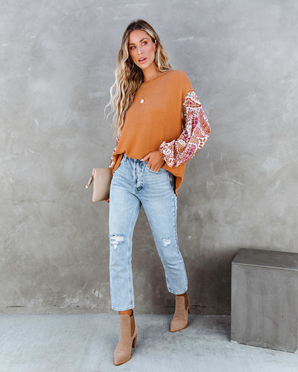 Dakota Ribbed Paisley Contrast Top