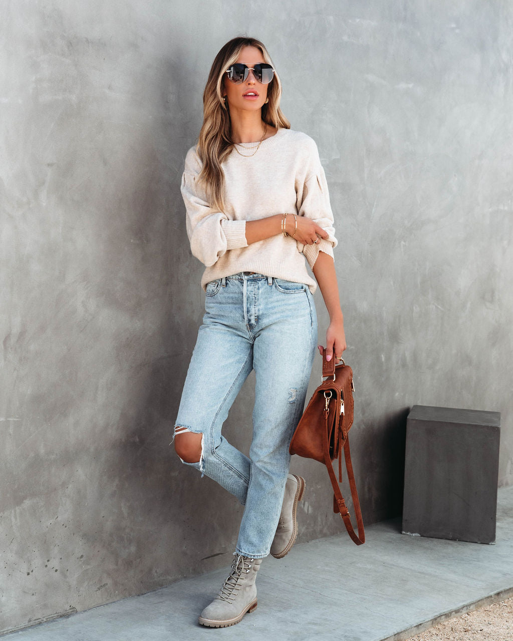 California Breeze Knit Pullover Sweater - Oatmeal