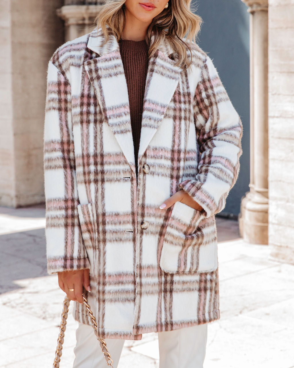 Mind Your Business Pocketed Plaid Coat