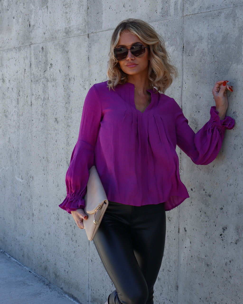 Golden Age Ruffle Peasant Top - Magenta