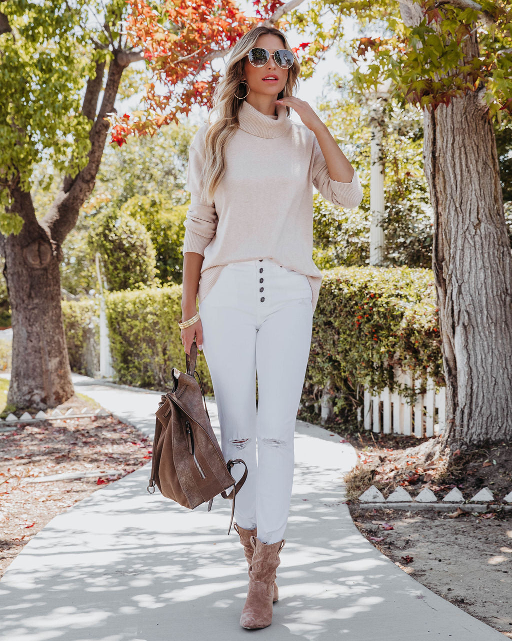 Faith Turtleneck Knit Sweater - Beige