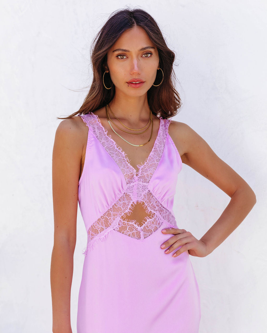 Be The One Satin Lace Midi Dress - Lilac - FINAL SALE