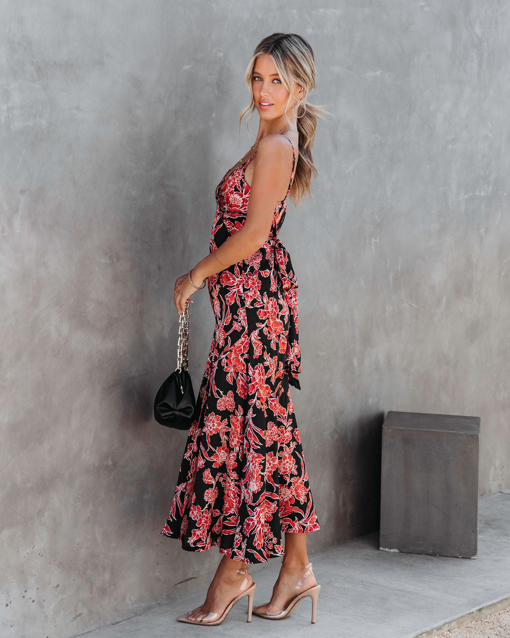 Beautiful Mystery Satin Floral Midi Dress