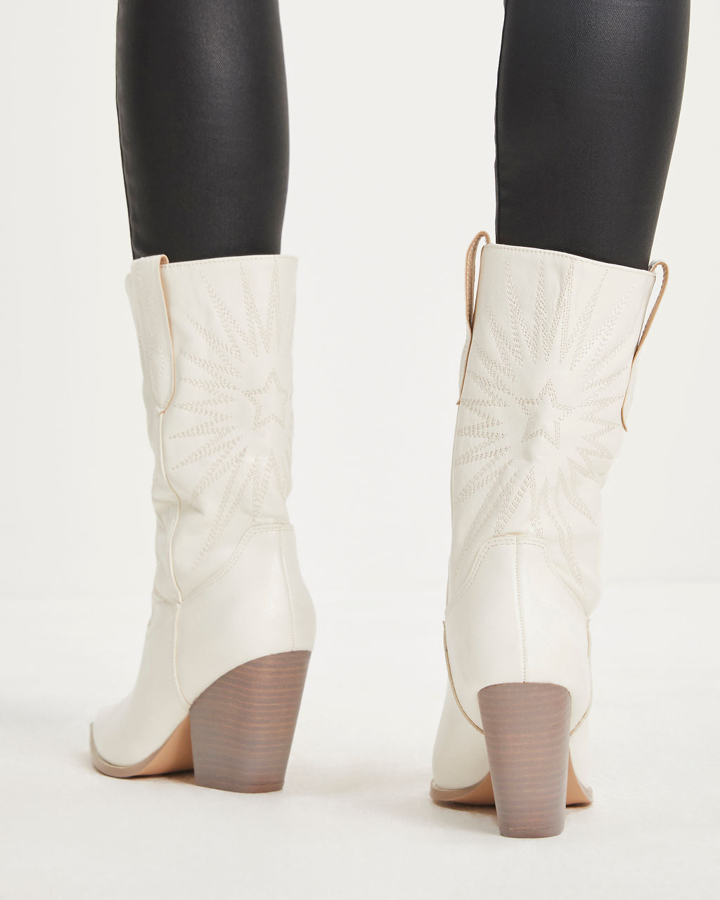 Liya Embroidered Heeled Western Boot - White