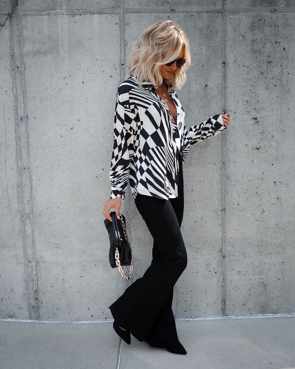 She Was Curious Satin Printed Button Down Top